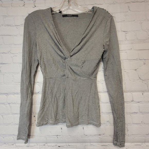 Guess Women's Long Sleeve Top Striped White/Black - Small - Picture 1 of 4
